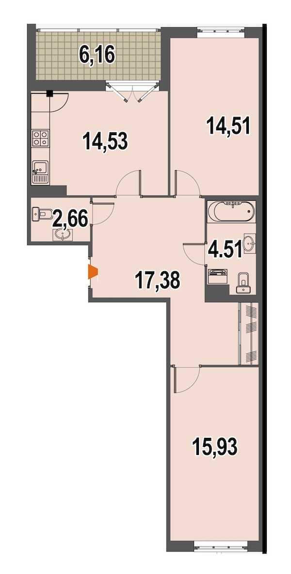 Двухкомнатная квартира в : площадь 72.4 м2 , этаж: 2 - 3 – купить в Санкт-Петербурге